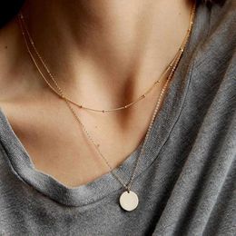 Pendant Necklaces Boho Fashion New Vintage Simple Round Sequin Pendant Gold Plate Necklace 2020 Multi layered Necklace Jewelry Gifts J240513