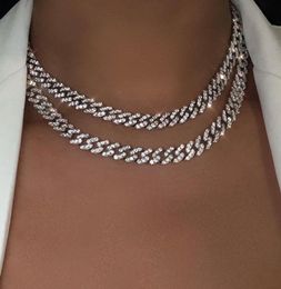 Flatfoosie Gold Silver Colour Iced Out Rhinestone Choker Necklace Women Bling Cuban Link Chain Crystal Necklace Hip hop Jewlery 0929159519