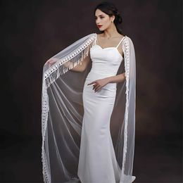 Wedding Hair Jewelry Womens Cape 2M Long Bridal Cape Veils Wedding Shoulder Veil Tasseled Edge Jacket for Women Bolero Shawl Wedding Accessories for Bride VPG14