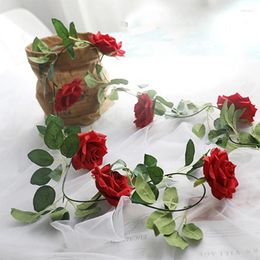 Decorative Flowers Wedding Decor Artificial Roses Vine Silk Fake Flower Home Restaurant Garden Decoration Rattan Simulated Rose Vines Plant