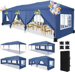 Tents and Shelters 10x30 pop-up canopy tent with 8 side wall waterproof outdoor party tents Ez Up used for camping commercial activitiesQ240511