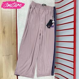 Purple Knitted Stripe Wide Pants Men Women Embroidered Butterfly Pants Pink Brown Japan Harajuku Trousers 240511