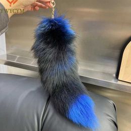 Keychains Lanyards 2024 Real Fox Fur Tail Natural Fur Tail Keychain Pendant Role Play Tail Cute Wolf Fox Tail Fur Car Keychain T240509