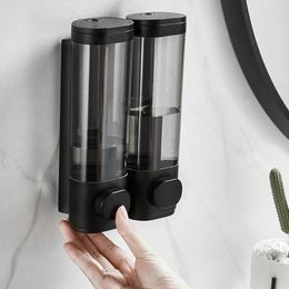 Liquid Soap Dispenser Black 300ml Wall Mounted Pump Double Bathroom El Shampoo Lotion Hand