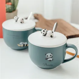 Mugs Ceramic Large Capacity Breakfast Milk Oatmeal Coffee Mug Cute Instant Noodle Cup With Lid And Spoon Cartoon Animal Teacups