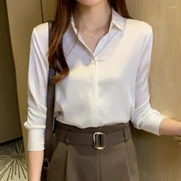 Women's Blouses Korean Office Button Women Chiffon Shirt Spring Commuter Slim Solid Ladies Blouse Fashion All Match Long Sleeve Female Tops