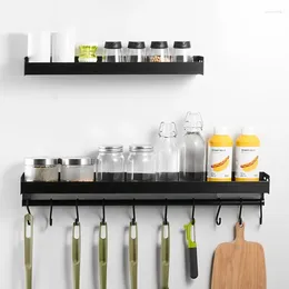Kitchen Storage Organiser Wall-Mount Spice Racks Aluminium Shelves Utensil Spoon Hanger Hook Gadgets Accessories Supplies
