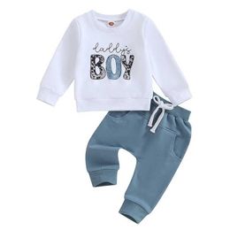 Clothing Sets Preschool Boys Clothing Dad Boys Funny Letter Sweatshirt Pull up Long sleeved Top Jogging Trousers Two piece Baby ClothingL2405