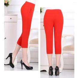 Women's Pants Breathable Cropped Leggings High Waist For Middle-aged Women Slim Fit Trousers With Pockets Solid Streetwear