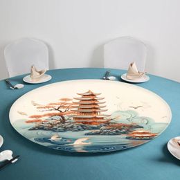 Table Cloth Restaurant Print Spandex Glass Turntable Cover For Banquet Dining Event Polyester Printing Lycra Lazy Susan