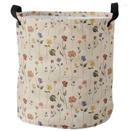 Laundry Bags Retro Floral Wildflowers Dirty Basket Foldable Waterproof Home Organiser Clothing Children Toy Storage