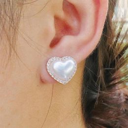 Stud Earrings ALIYA Shiny Imitation Pearl Fashion Heart Design Aesthetic Women Ear Piercing Accessories Wedding Party Jewelry