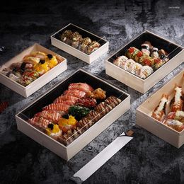 Baking Moulds Wrapping Box Food Tray Transparent Packing Wooden One-Time Dessert Square Container Noble Eco-Friendly Sushi Dish 10pcs