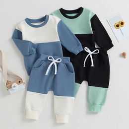 Clothing Sets Children infants young boys autumn set patch work long sleeved sportswear and elastic waist pants newborn baby clothing setL2405