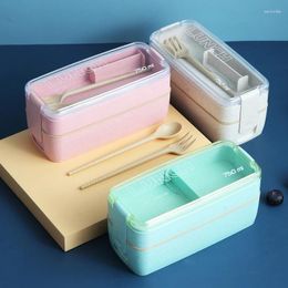 Dinnerware Health Material 3 Layers Lunch Box Microwavable Japanese Bento Container Eco-Friendly Wheat Straw 900ml Lunchbox