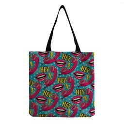 Bag Cartoon Red Lips Microphone Letter Print Beach Casual Western Style Simple Size Shoulder Bags ECO Friendly Fashion Tote