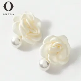 Dangle Earrings Obega Korean White Flower Imitation Pearl Stud For Woman Fashion Gardenia Fabric Temperament Wedding Jewellery