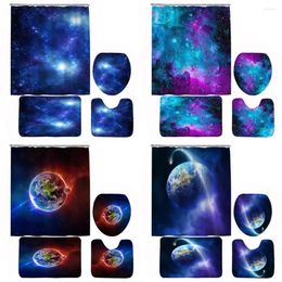 Shower Curtains Starry Sky Universe Curtain Set Outer Space Planet Bathroom Screen Anti-slip Bath Mat Toilet Lid Cover Carpet Rugs Decor