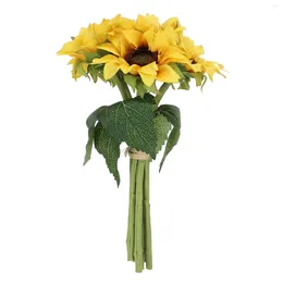 Decorative Flowers 6-Bunch Sunflowers Bouquet Artificial Silk Floral Decorations For Home Wedding Party Decoration