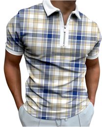 2023 Mens Plaid Print Polo Shirts Short Sleeve Contrast TShirt Summer Streetwear Casual Fashion Clothing 240507