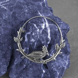 Hoop Earrings Vintage Stainless Steel Bird Leaves Jewellery Female Personality Creative Design Animal Ears Accessories Gift