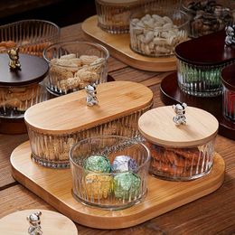 Bowls 1 Set Bamboo Dried Fruit Box Divided Plate With Lid Nut Snack European-Style Household Storage Oval Cake