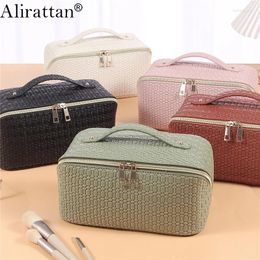 Cosmetic Bags Alirattan Casual Large Capacity Makeup Bag Fashion Designer PU Leather Women's Portable Waterproof Storage A420