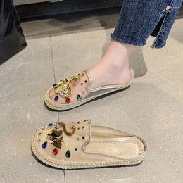 Slippers Shoes For Women 2024 Summer Rhinestone Sandals Solid Color Translucent Thick Soled Outer
