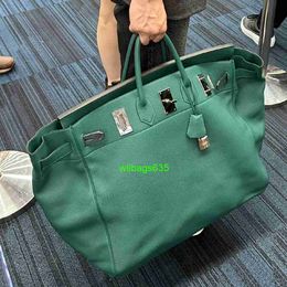 Bk Leather Handbag Trusted Luxury Genuine Leather Travel Bag for Men and Women with Lychee Pattern Oversized Platinum Bag 50cm Large Cowhide C have logo HBEPKG