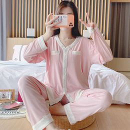 Summer thin cool Modal ice silk cotton for pregnancy, pre - and post partum breastfeeding, postpartum clothing, small fragrant wind Pyjama set