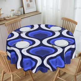 Table Cloth Orla Kiely Abstract Retro Fabric Blue White Round Tablecloths 60 Inches Geometric Floral Covers For Kitchen