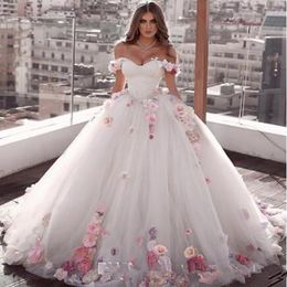 2021 Off Shoulder Flowers prom Ball Gown Beaded Quinceanera Dress Lace Up Back Luxurious Pleated Tulle Sweet 15 Party Dresses 291Z