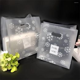 Storage Bags 50pcs/set Frosted Snowflake Printing Plastic Gifts Handle Bag Dessert Bread Cake Handbags Candy Cookie Wrapping