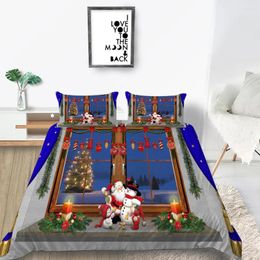 Bedding Sets Merry Christmas Comforter Single Double Size Kids Gift Lovely Blue Duvet Cover Santa Claus