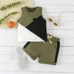 Clothing Sets Infant Boys Sleeveless Round Neck Color Blocking Undershirt Shorts Suit Toddler Boy Fall Outfits Outfit