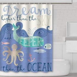 Shower Curtains Dream Higher Than The Sky And Ocean Letter Pattern Blue Wave Home Textile Decoration Waterproof Fabric Curtain