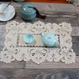 Table Mats Luxury Satin Flower Embroidery Place Mat Cloth Wedding Christmas Party Placemat Kitchen Decoration And Accessories