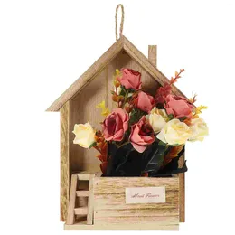 Decorative Flowers Fake Outdoor Hanging Plants Hamper Basin Basket Home Decoration Wood Wooden Pot