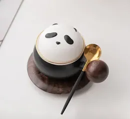 Tea Cups SUSHI CERAMICS Black Cute Panda Separation Office Stirring Spoon Water Cup Set Boutique Gift