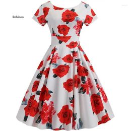 Party Dresses Summer Women Dress Floral Vintage Casual Elegant Print O Neck Work Office Retro Rockabilly Vestidos