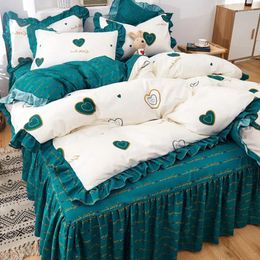 Bedding Sets Korean Version Of The Bed Skirt Four-piece Thickened Princess Style Quilt Cover Sheet Pillowcase Three-piece Girl Heart