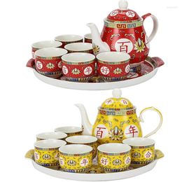 Teaware Sets Red Wedding Tea Set China Double Happiness Teapot Teacup Gift Yellow Porcelain Cup