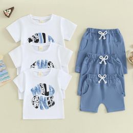 Clothing Sets CitgeeSummer Kids Toddler Boys Birthday Outfits Letter Print Short Sleeve T-Shirt And Elastic Shorts Clothes Set