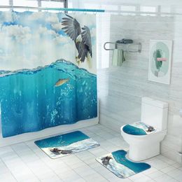 Bath Mats Shower Carpet Room Rugs Anti Slip Mat Soft Flannel Toilet Floor And Waterproof Curtain Printed Rug Set