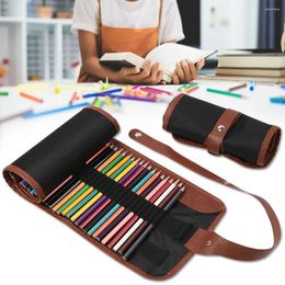 24/36/48/72 Holes Canvas Roll Up Pen Curtain Pencil Bag Case Makeup Wrap Holder Storage Pouch Thick Stationery Organiser