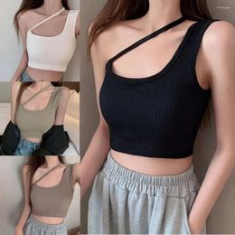 Women's Tanks Sexy Ribbed Crop Top Casual Padded Oblique Shoulder Tube Tank Yoga Bra