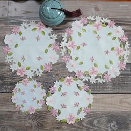 Table Mats Satin Flower Embroidery Place Mat Cloth Wedding Christmas Party Dish Placemat Kitchen Decoration And Accessories