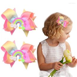 Hair Accessories Ncmama Sweet Girls Ribbon Bow Clips Delicate Colorful Pins Rainbow Barrettes Child Headwear Fashion