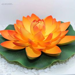 Decorative Flowers Artificial Orange Fake Lotus Leaf Lily Water Plants Wedding Decoration Mariage Flores 28CM Ponds Waterproof C44