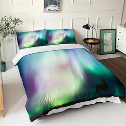 Bedding Sets 3d Print Dazzling Polar Lights Pattern Double Bedspread With Pillowcases Soft Warm Duvet Cover Winter Bed LInen